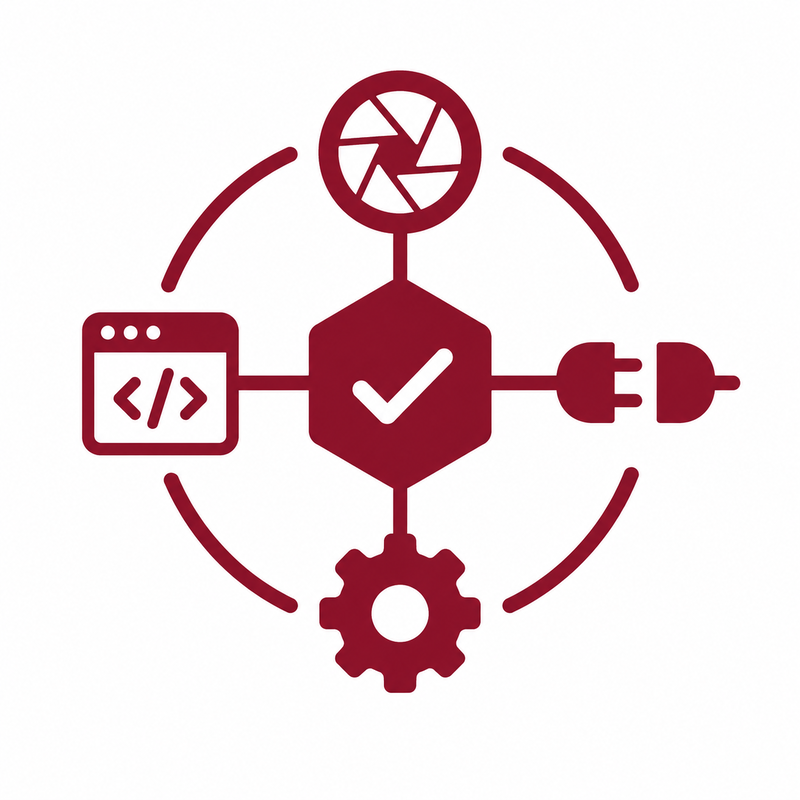 OCTUM pictogram for responsibility featuring connected symbols for machine vision, software, interfaces and the machine environment