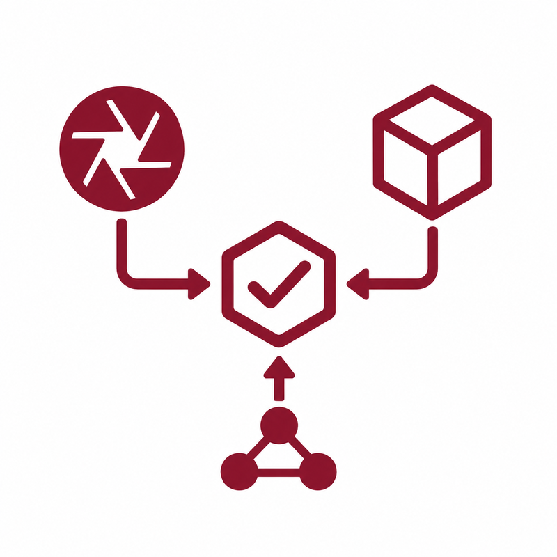 OCTUM pictogram for technology neutrality featuring three technology paths and a central selection symbol