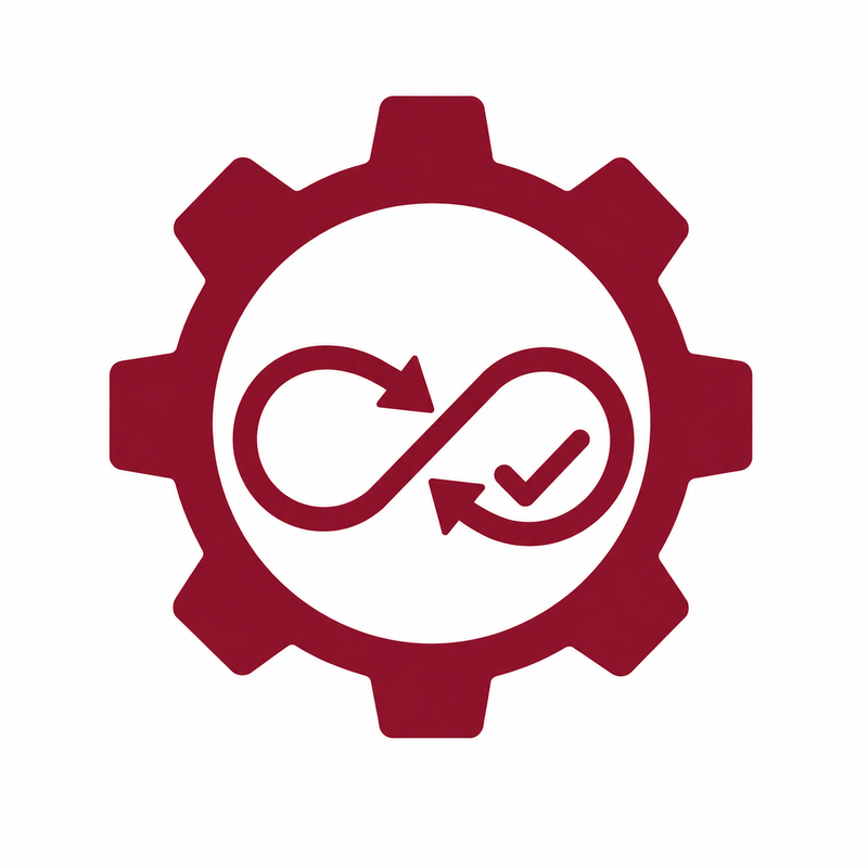 OCTUM pictogram for reliability featuring a gear, continuous loop and check mark