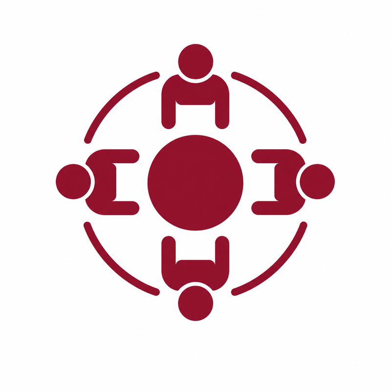 OCTUM pictogram for partnership featuring a handshake and four equally connected partner groups