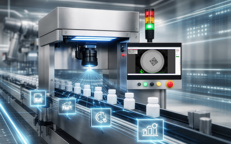 Förderband mit Kunststoffflaschen und optischen Prüfsystem