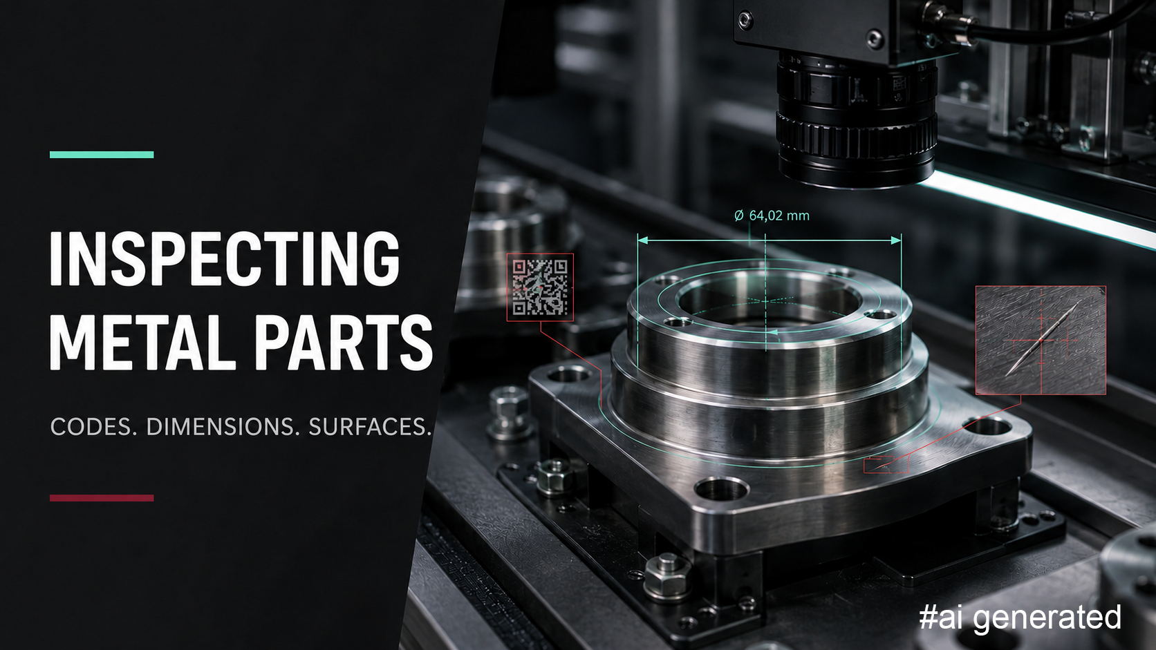 Industrial machine vision system automatically inspects a metal component for codes, dimensional accuracy and surface defects.