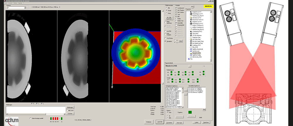 3D measurement of vehicle pistons and sensor arrangement